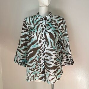 NWOT Alfred Dunner Women’s Sz 14 P Semi-Sheer Animal Print Blouse Button Shirt